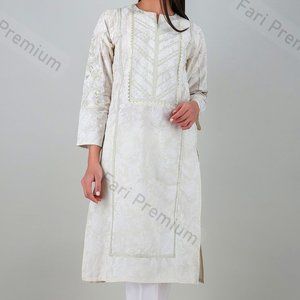 Khaadi Women's Ready to Wear Zari Embroidered Long Kurta Pakistani/Indian XS/35